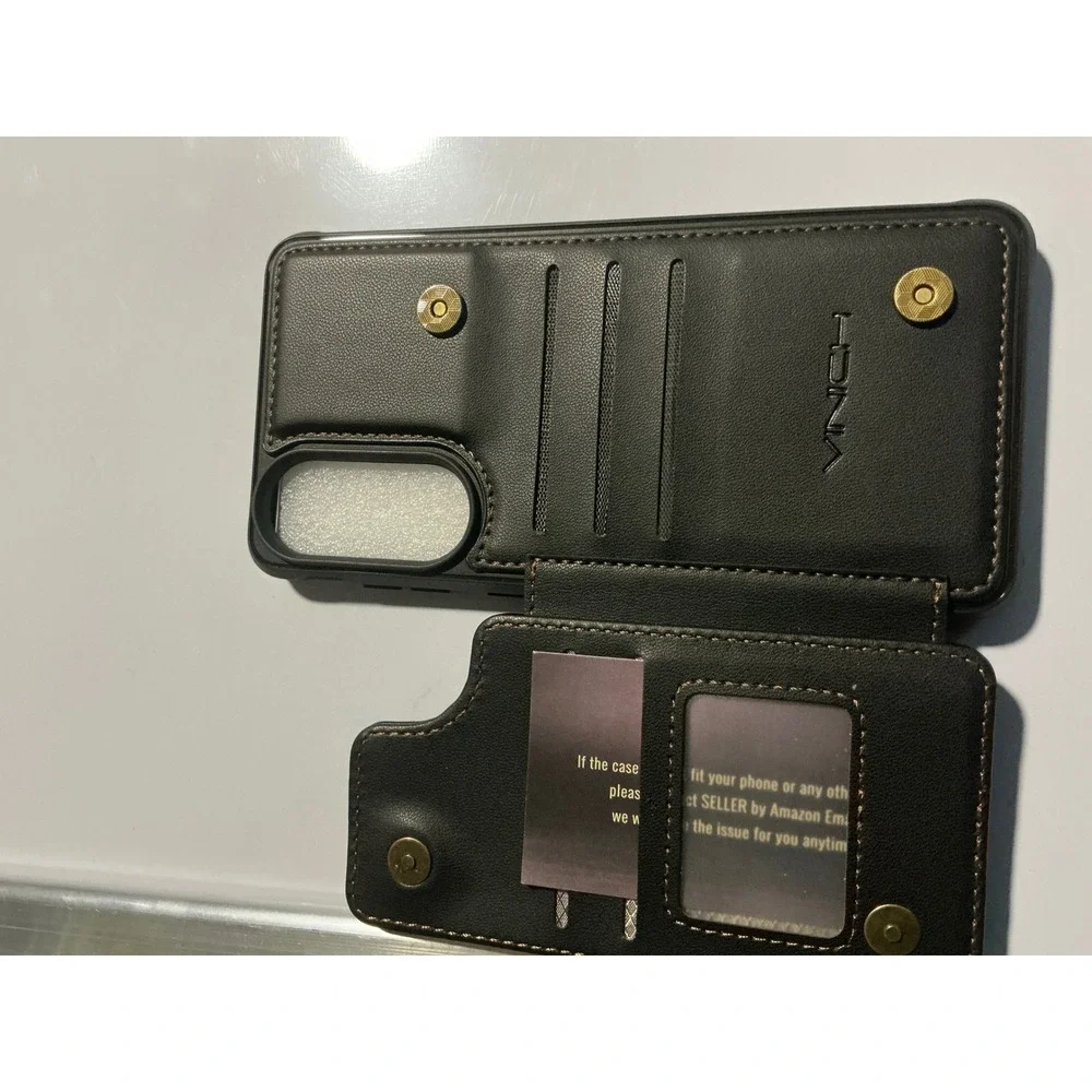 Vinich Samsung Galaxy S25 Edge Wallet Case Card Holder Kickstand Black‎